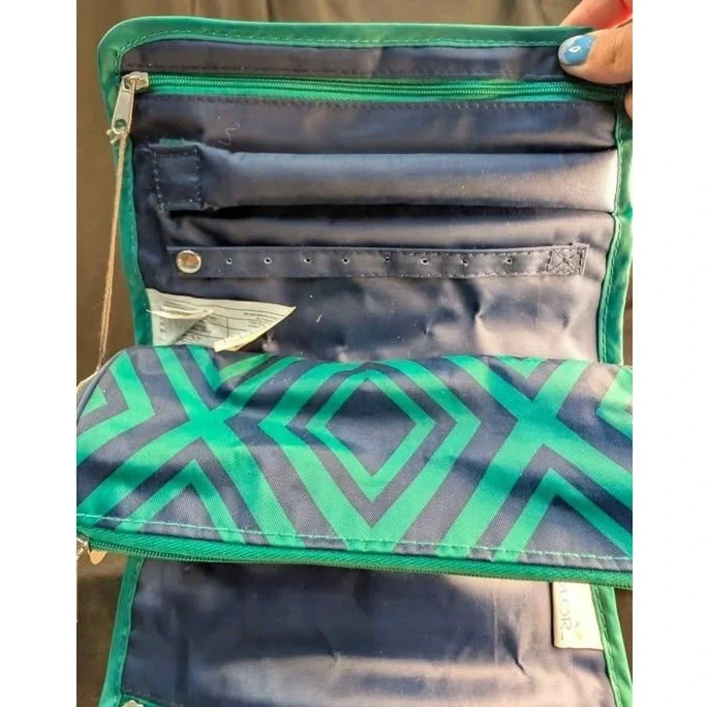 NWT All For Color Travel Jewelry Roll Organizer ~ Geometric Pattern ~ Green/Blue